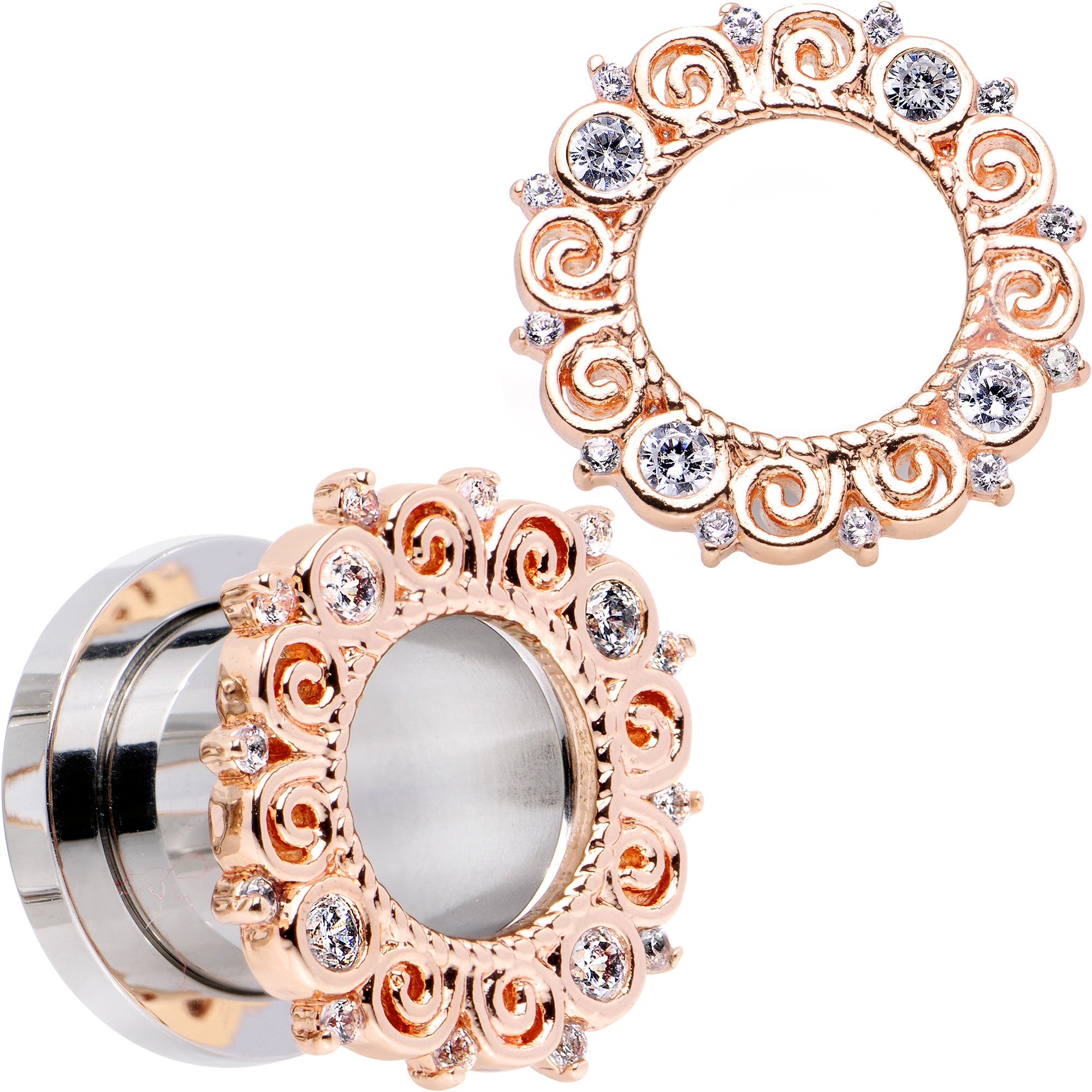 00G Clear Gem Flowering Frame Screw Fit Tunnel Plug Set
