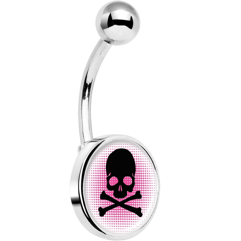 Pink Black Skull Belly Ring