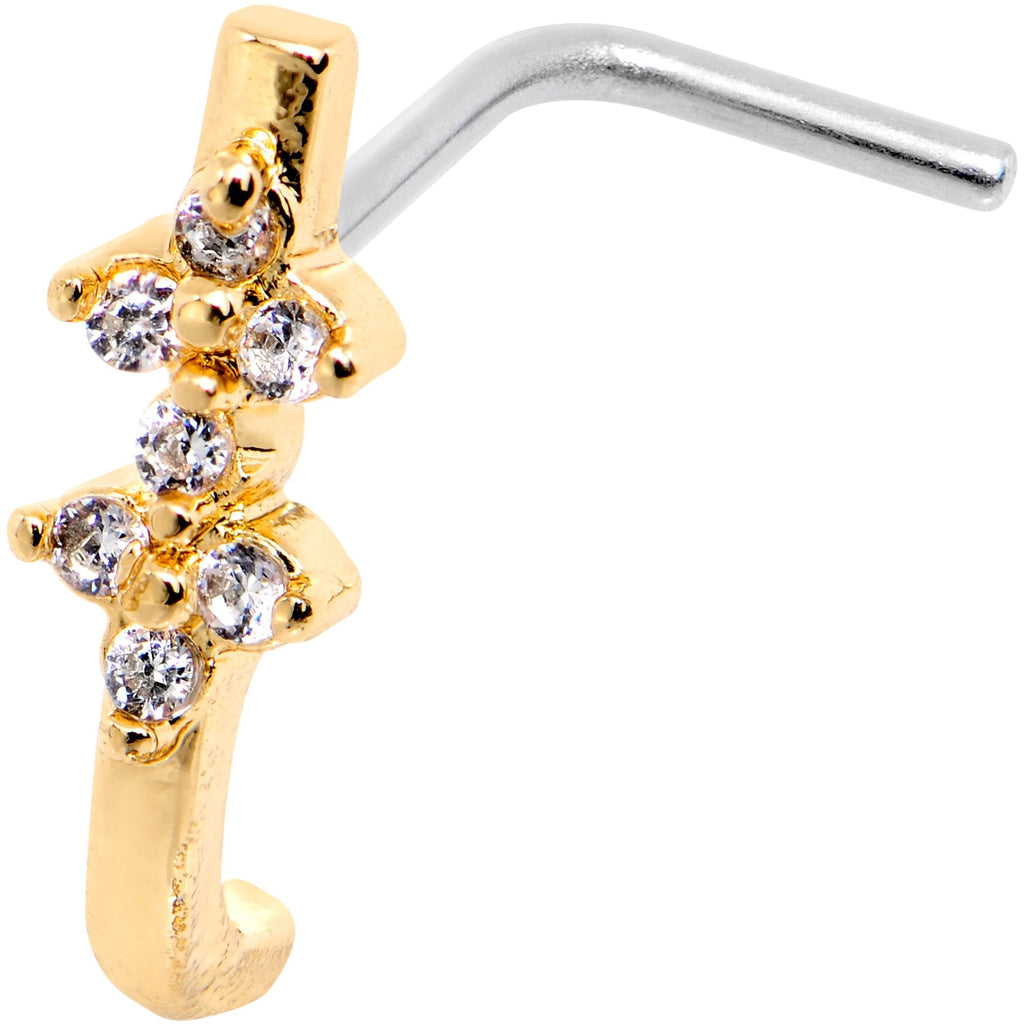 20G Clear CZ Gold Tone Bling Faux Hoop L Shaped Nose Ring