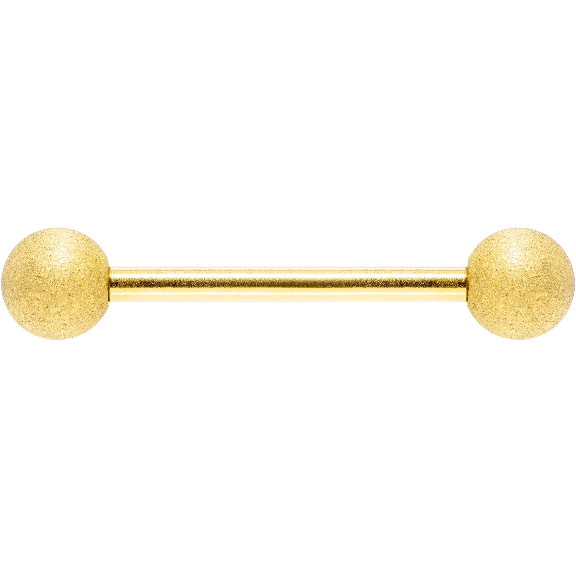 Gold Color PVD Sandblasted Barbell Tongue Ring