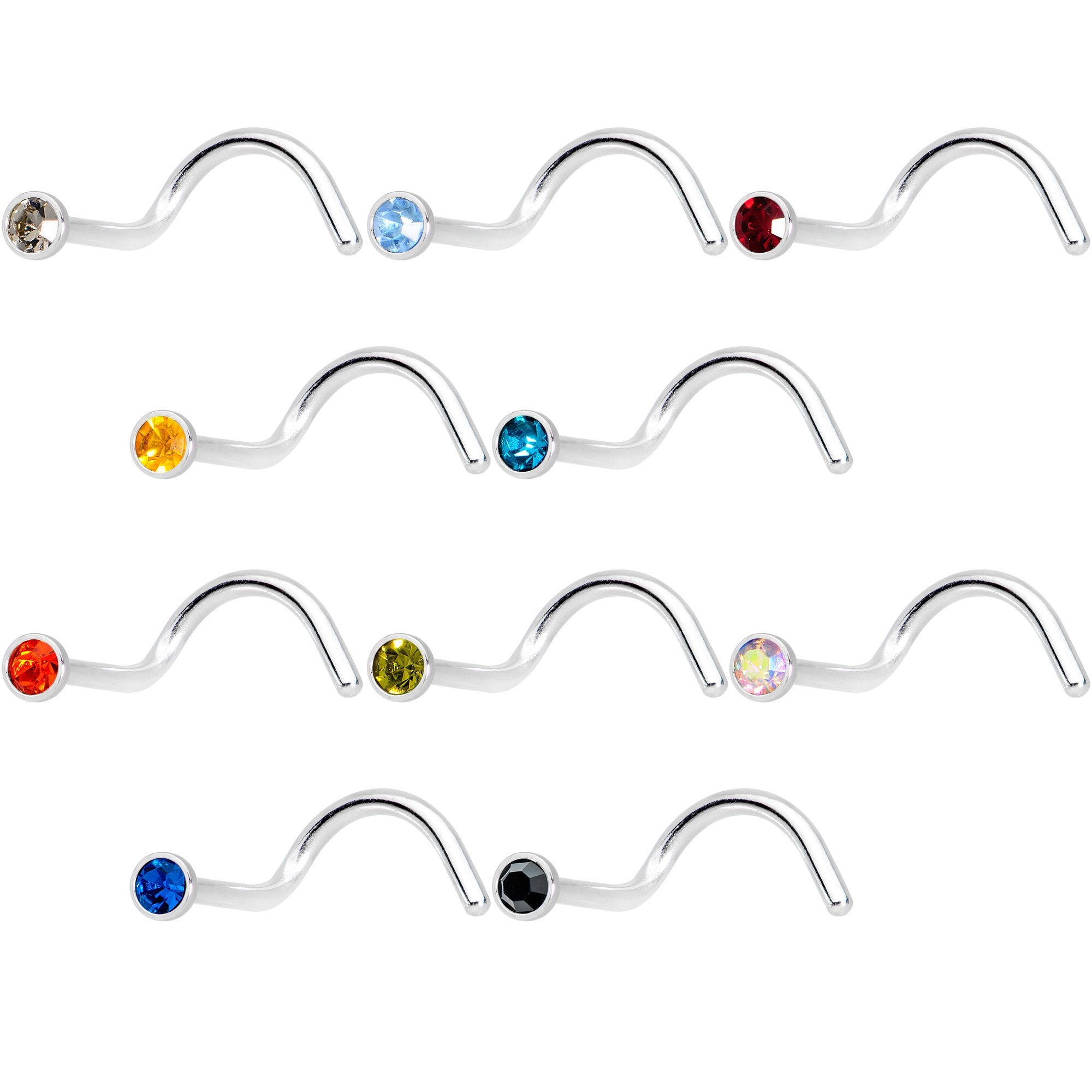 20G 5/16 Multi Color Gem Steel Nose Screw 20 Pack Set