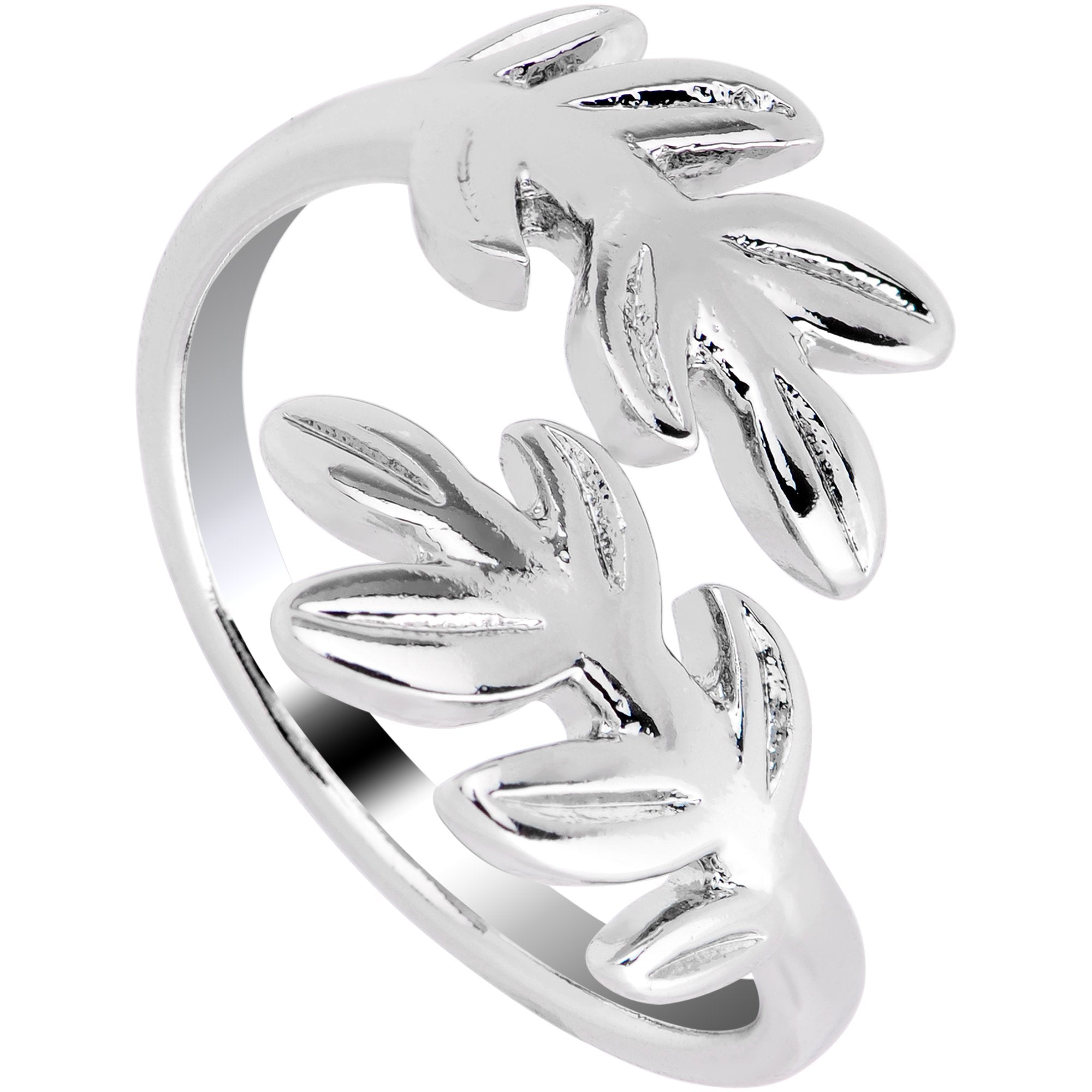 Rhodium Plated Budding Leaves Toe Ring