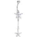 Clear CZ Gem Double Star System Dangle Belly Ring