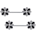 9/16 Clear Gem Pinwheel Flower Barbell Nipple Ring Set