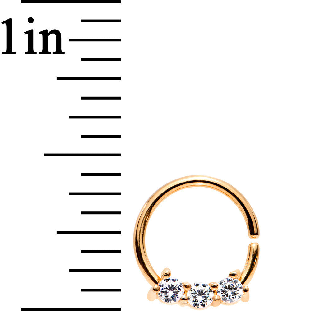18G 5/16 Clear Cubic Zirconia Rose Gold IP Steel Circular Ring