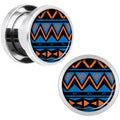 Blue Orange Tribal Print Steel Screw Fit Plug Set 00G