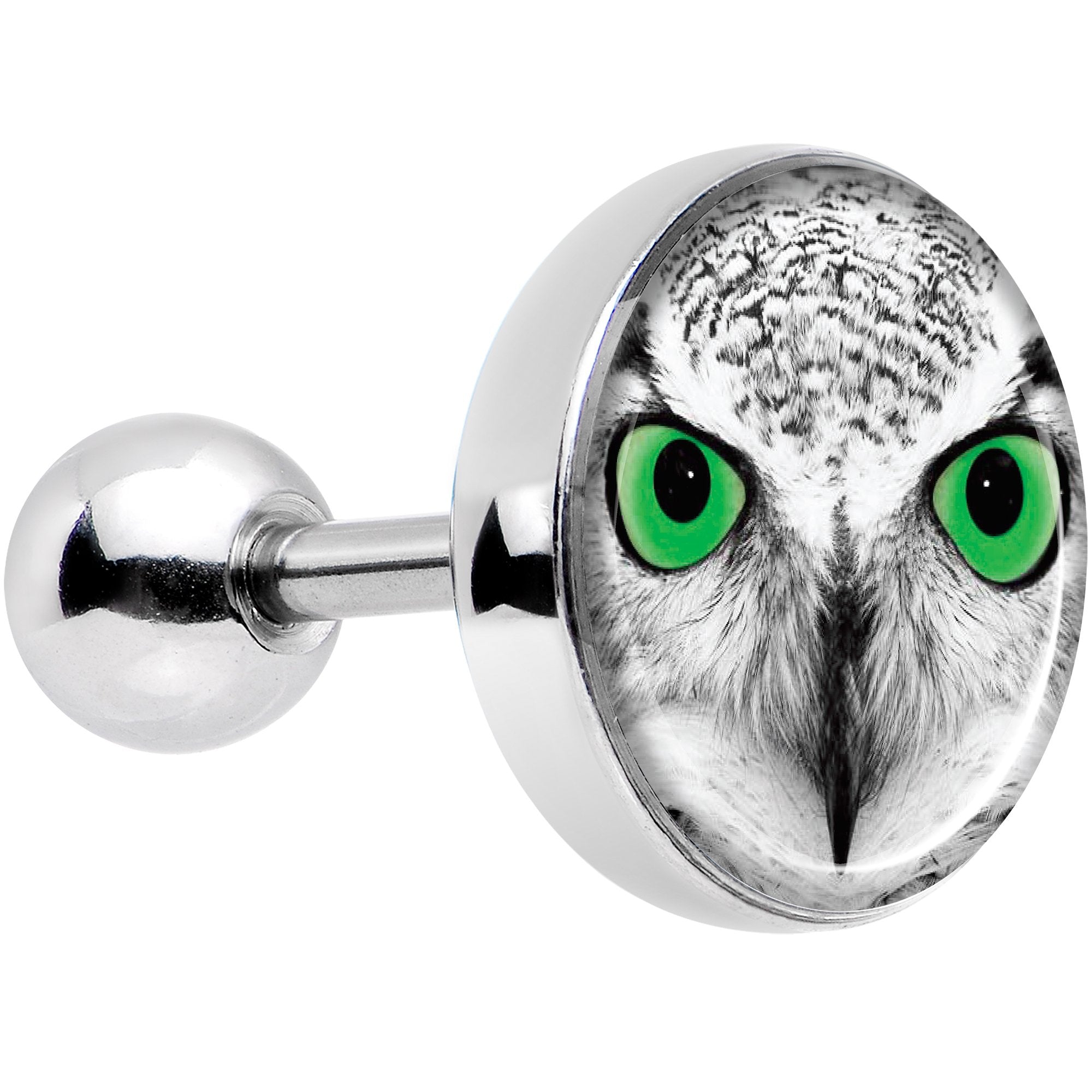 16G 1/4 Black White Owl Tragus Cartilage Earring