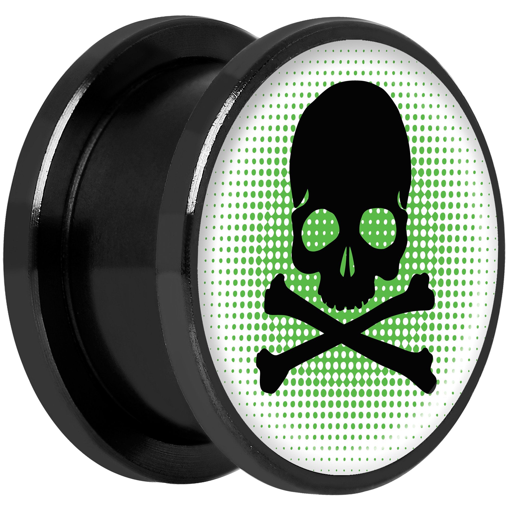 Green Black Skull Black Anodized Screw Fit Plug Set 5/8