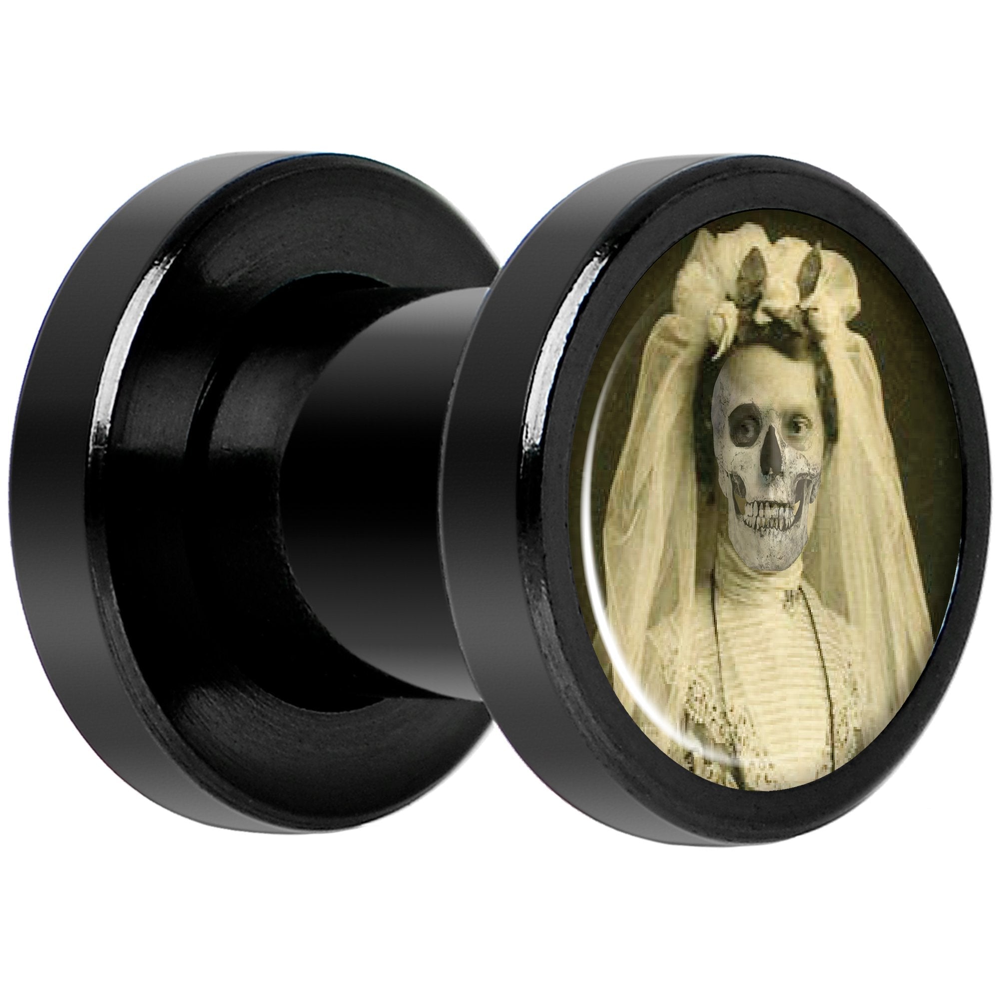 Undead Bride and Groom Halloween Black Anodized Plug Set 2G