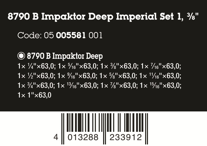 Wera 8790 B Impaktor Deep Imperial Set 1 Socket Set 3/8" SAE 05005581001