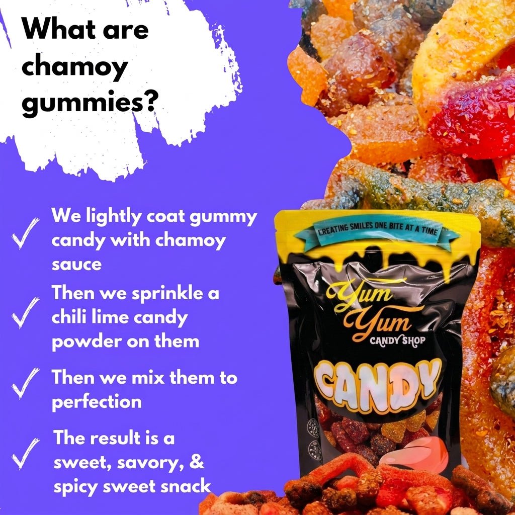 Chamoy Gummy Mix – Worms, Rings & Bears | Sweet, Spicy Chili Lime Dulces | Yum Yum Candy Shop