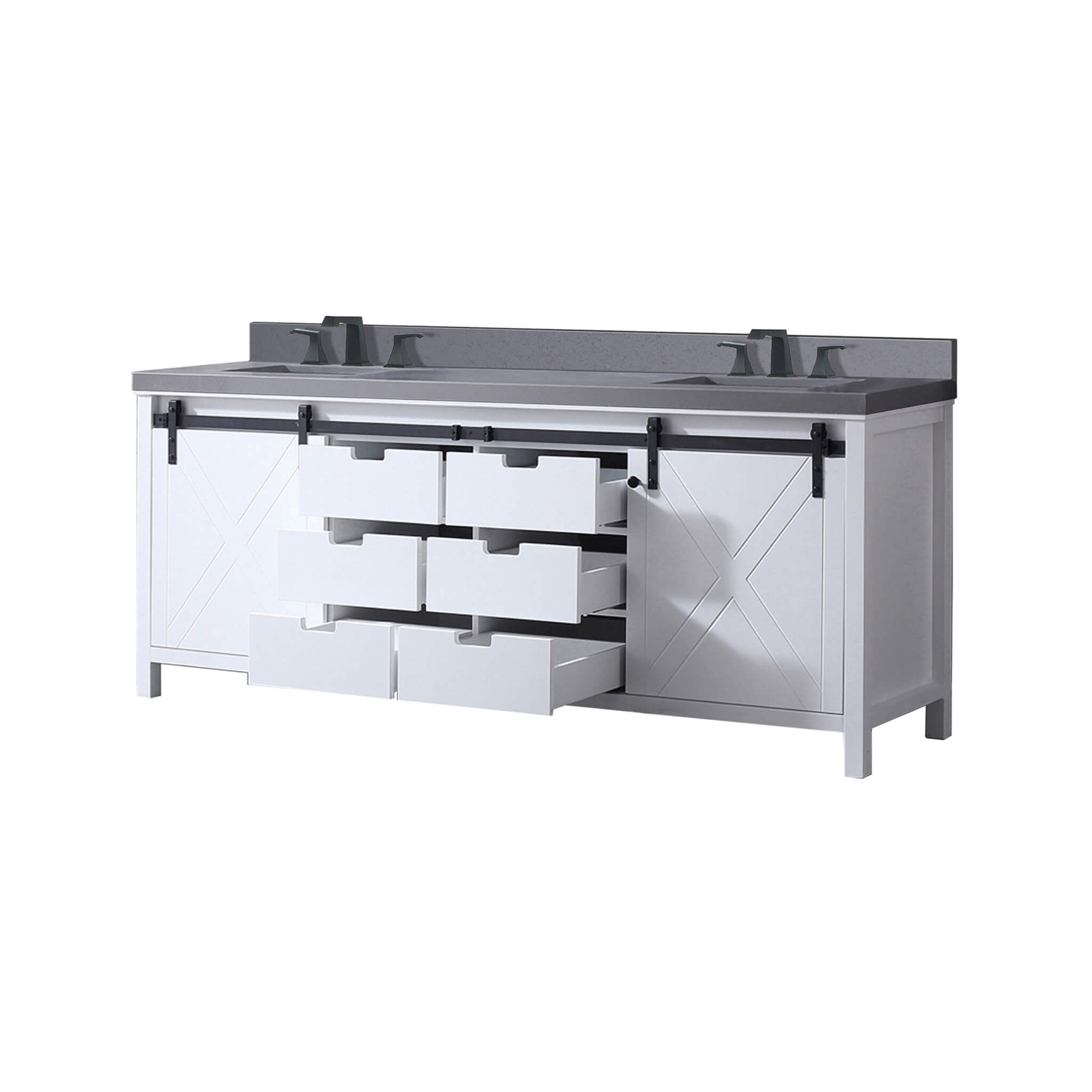 Nuvia White Bathroom Vanity With Gray Quartz Top And Faucet Set (SAK40685)