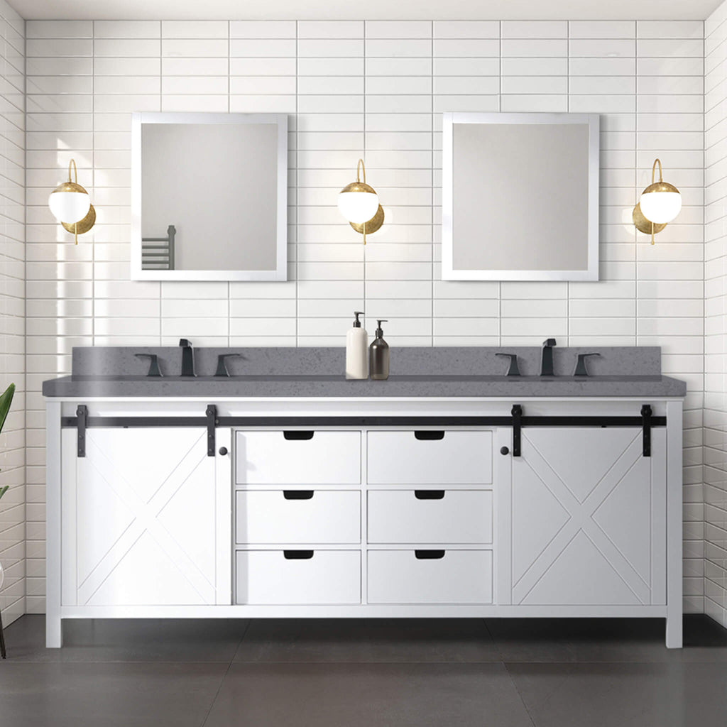 Nuvia White Bathroom Vanity With Gray Quartz Top And Faucet Set (SAK40685)