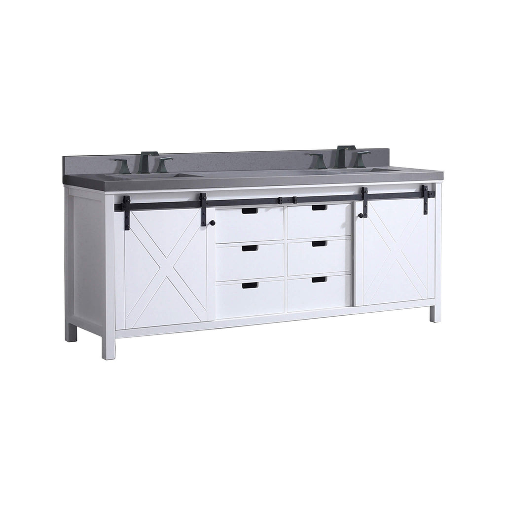 Nuvia White Bathroom Vanity With Gray Quartz Top And Faucet Set (SAK40685)