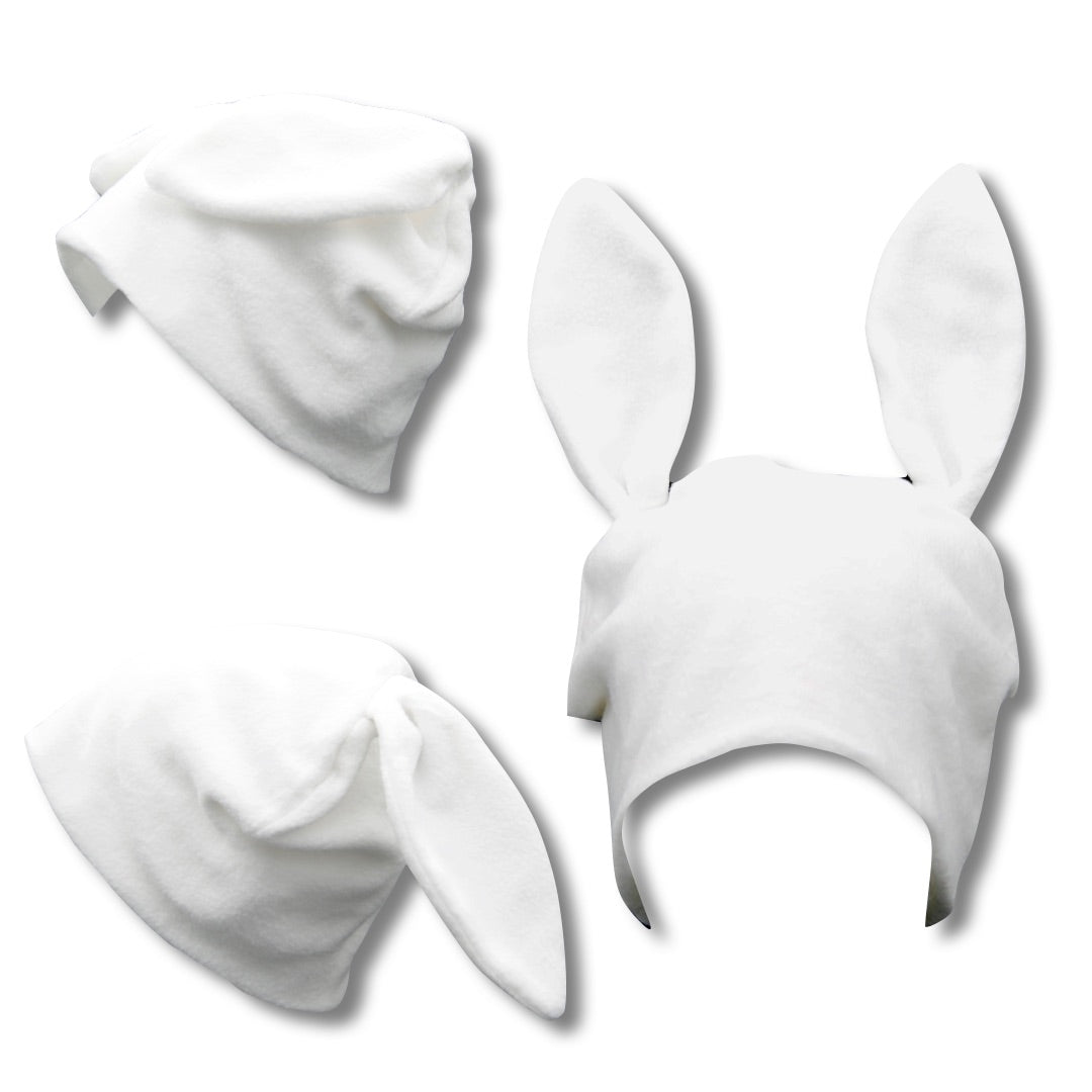 White Fleece Bunny Beanie – Kawaii Winter Hat with Bunny Ears for Alt Fashion & Cozy Style