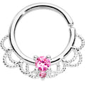 16G 5/16 Pink CZ Gem Platinum Plated Seamless Circular Ring