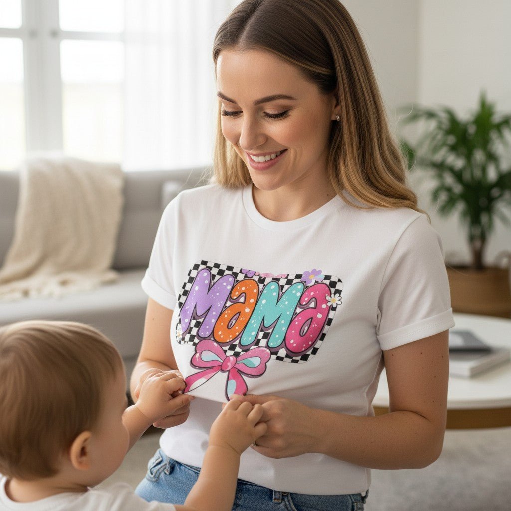 Womens Coquette Mama Shirt Cute Bow Graphic Mothers Day Gift Tee