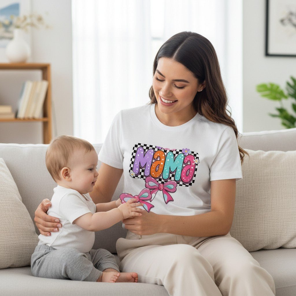 Womens Coquette Mama Shirt Cute Bow Graphic Mothers Day Gift Tee