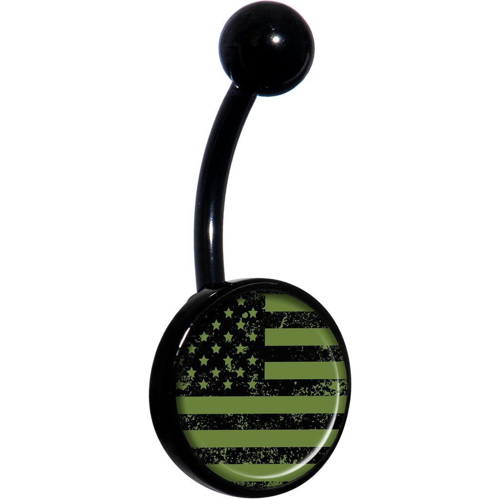 Green American Flag Black Belly Ring