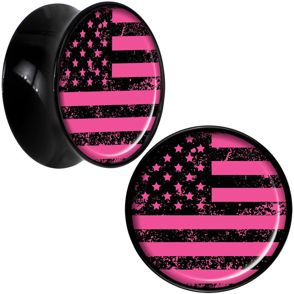 Black Acrylic Pink American Flag Saddle Plug Set 18mm