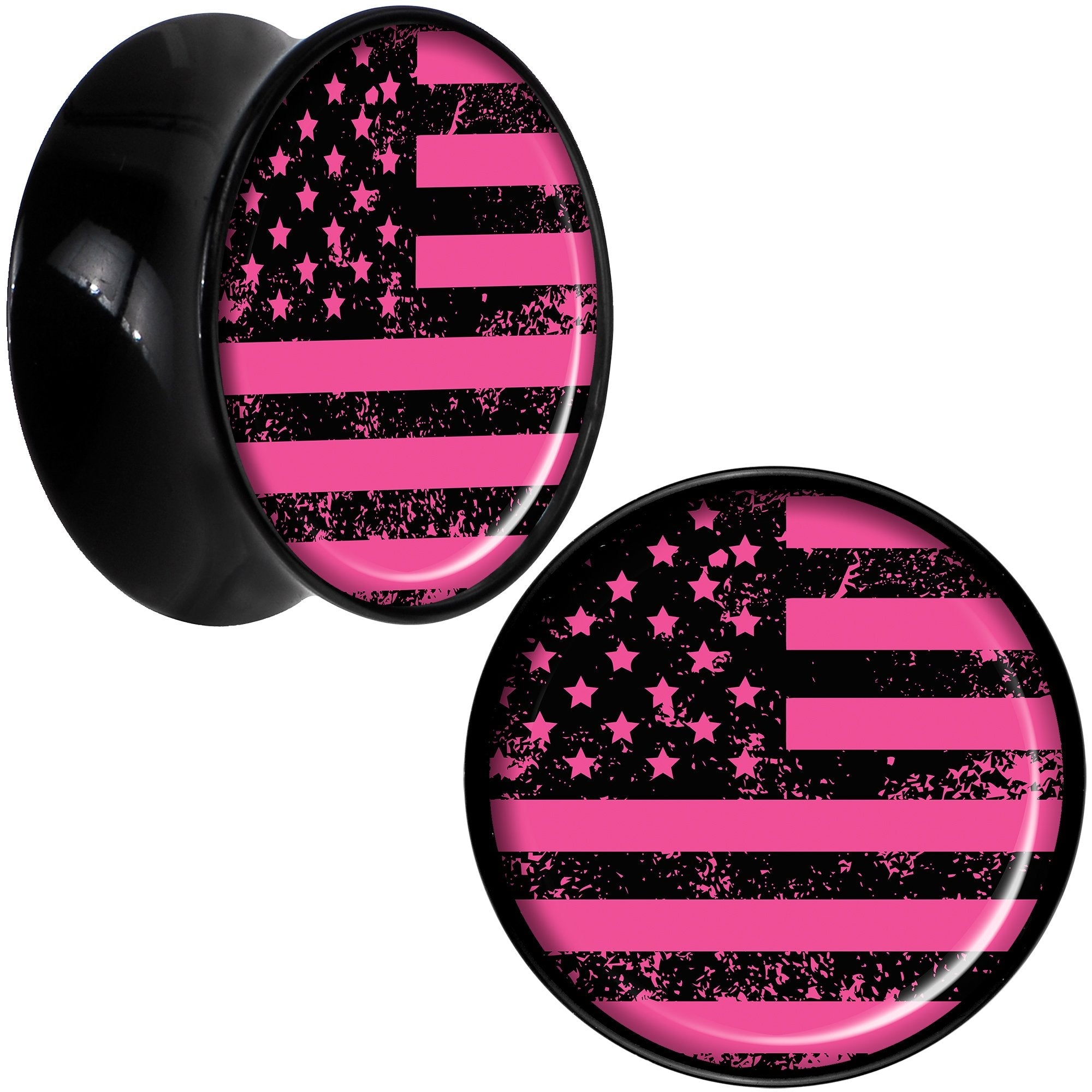 Black Acrylic Pink American Flag Saddle Plug Set 18mm