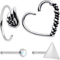 20G Wings Heart Nose Bone Heart Closure Ring Pack Set of 4