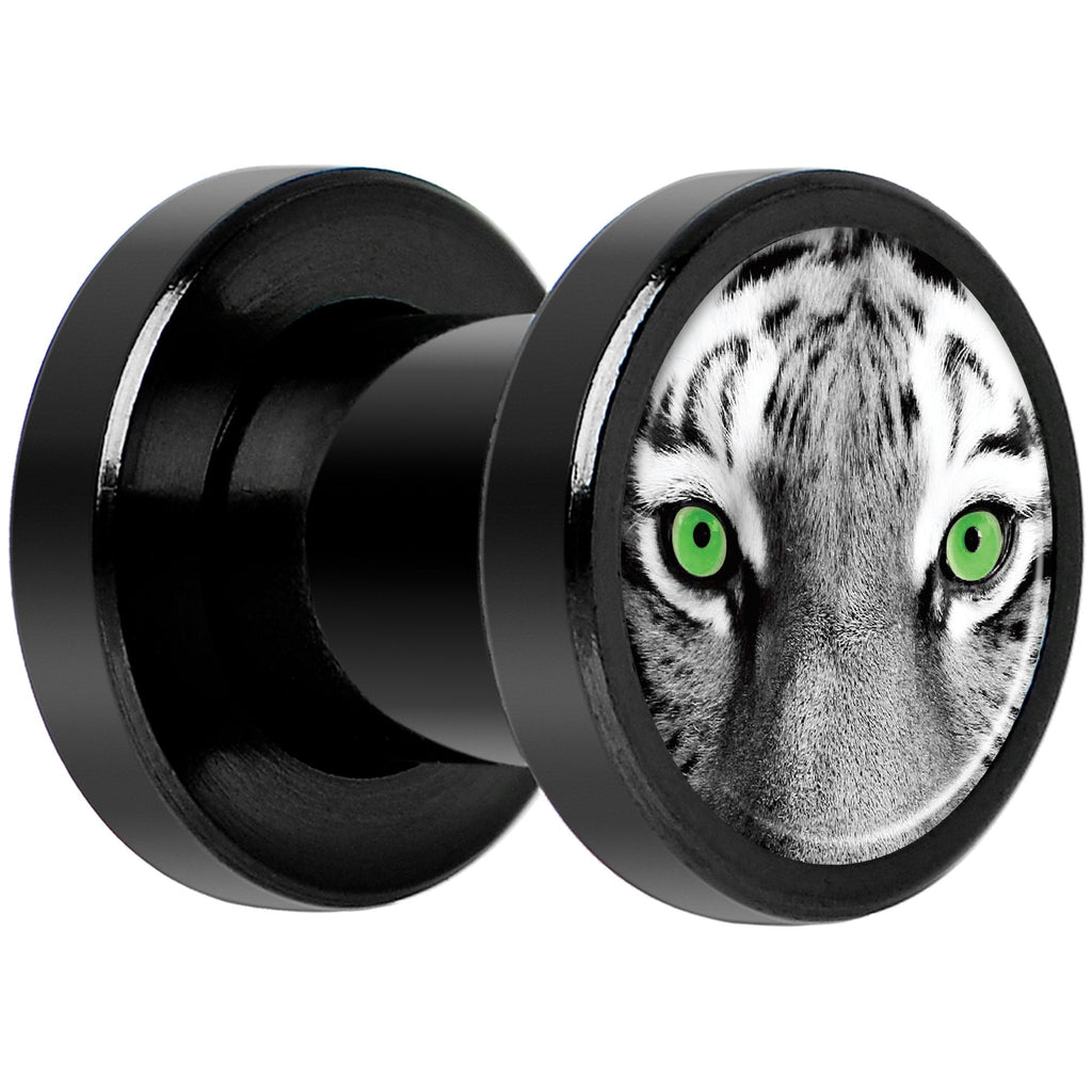 Black White Tiger Eyes Black Anodized Screw Fit Plug Set 2G
