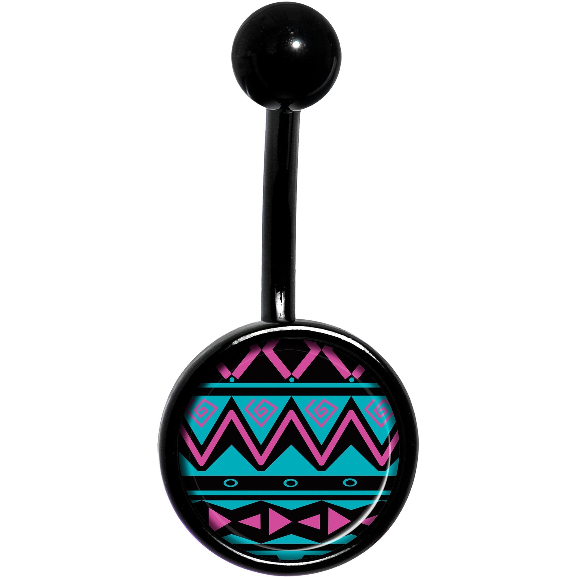Pink Teal Tribal Pattern Black Belly Ring