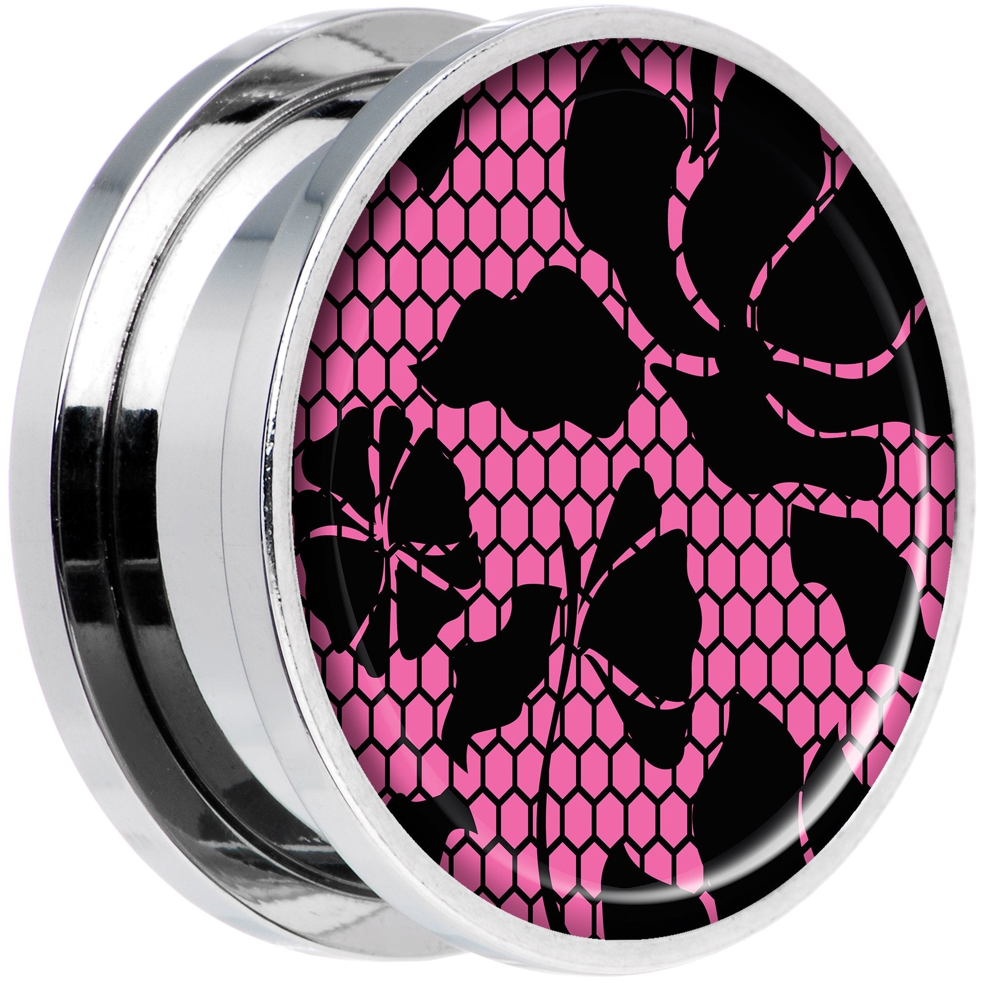 Pink Floral Lace Steel Screw Fit Plug Set 20mm