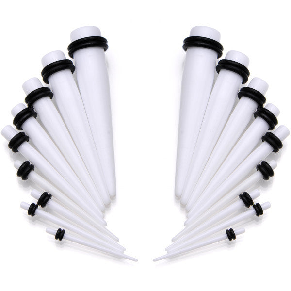 14 to 00G 18 Piece White Acrylic Ear Stretching Taper Kit Set