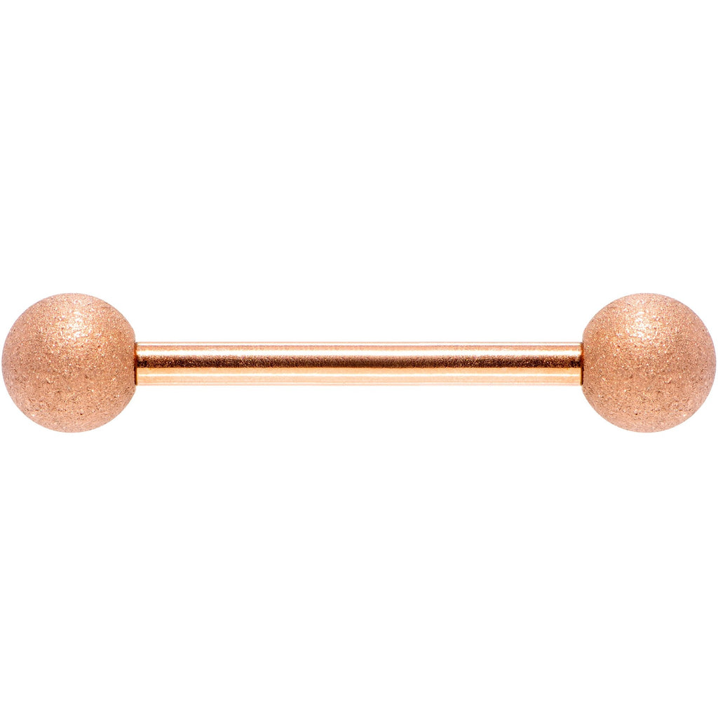 14G 5/8 Rose Gold Color PVD Sandblasted Barbell Tongue Ring