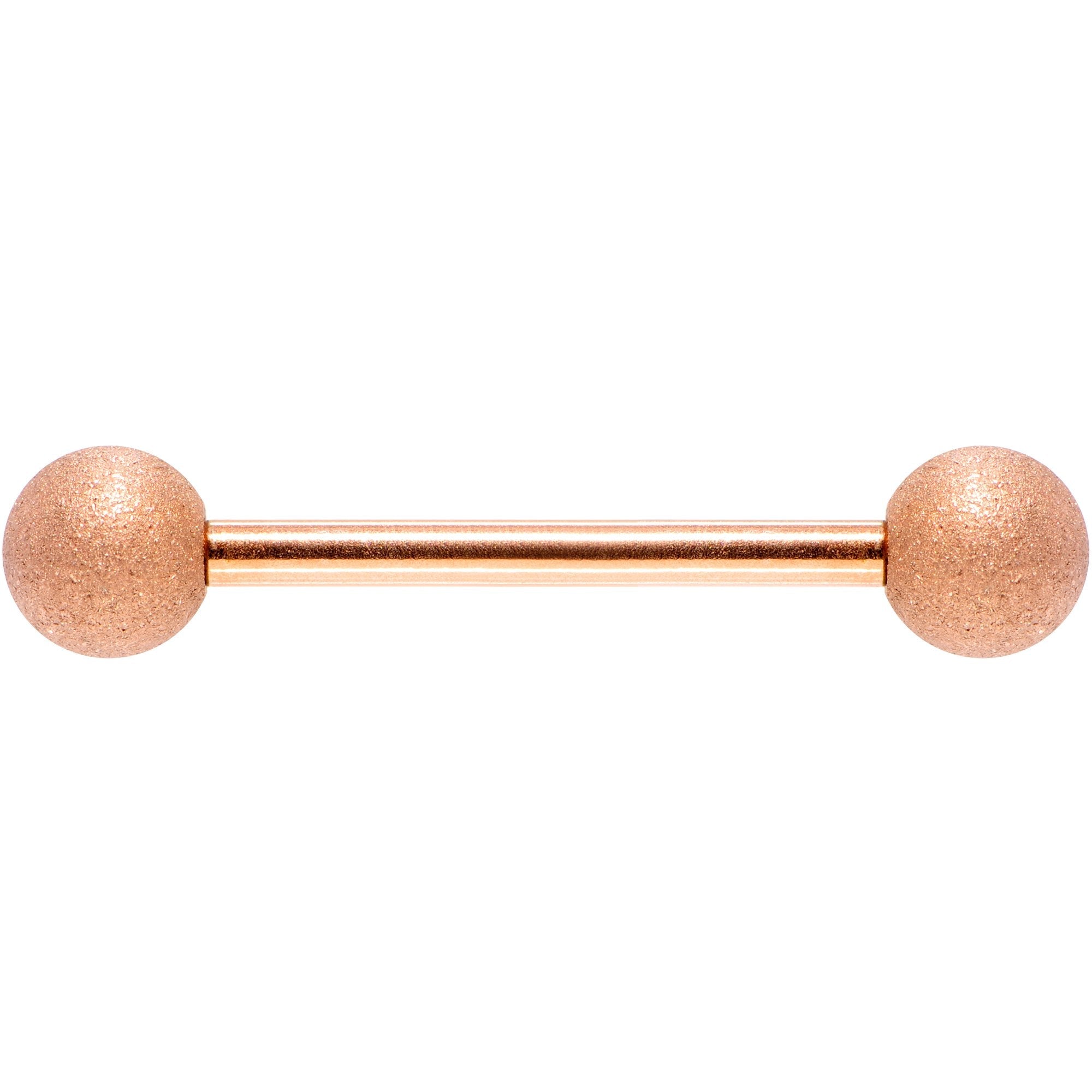 14G 5/8 Rose Gold Color PVD Sandblasted Barbell Tongue Ring