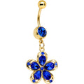Blue Gem Gold PVD Zinnia Flower Dangle Belly Ring