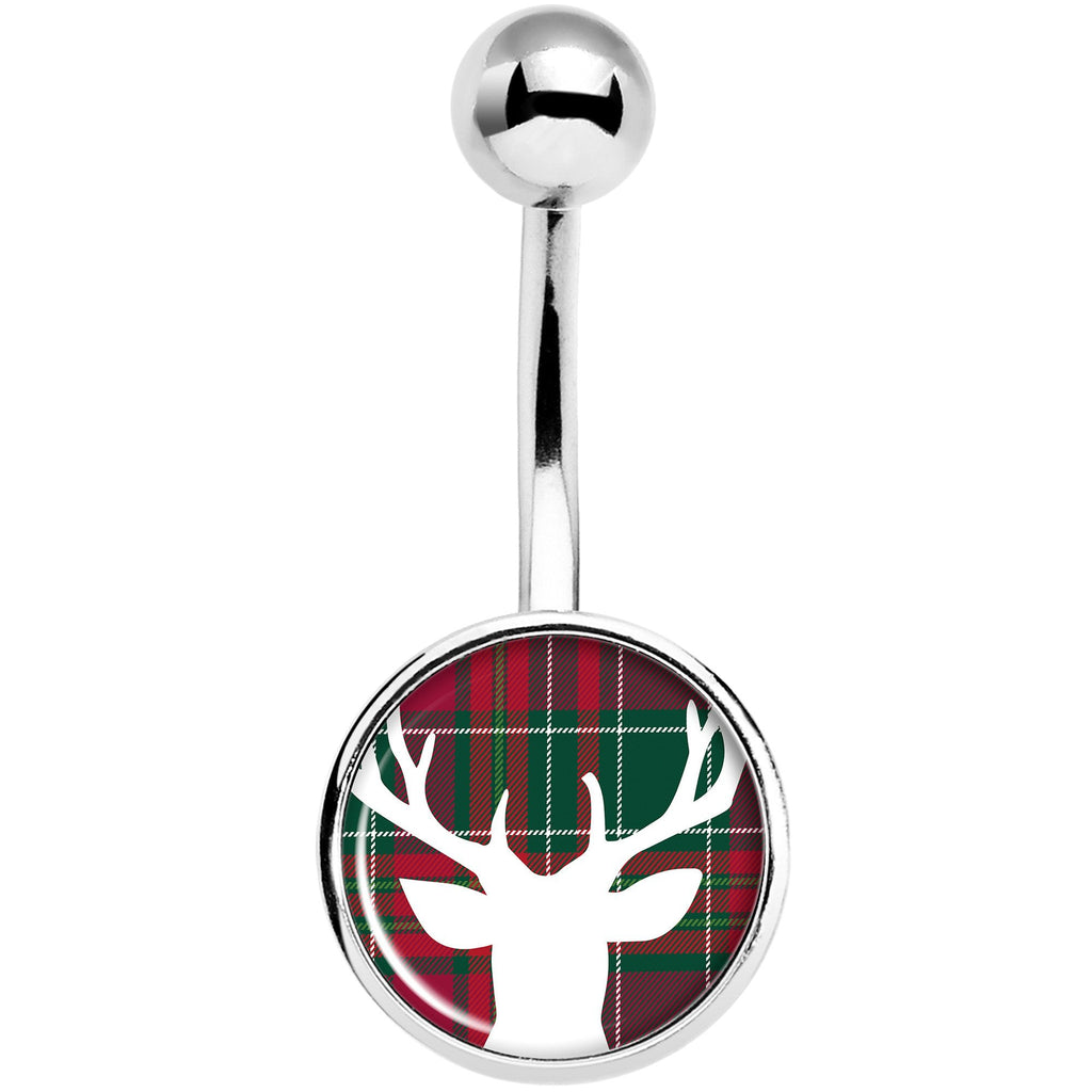 Red Green Plaid Reindeer Belly Ring
