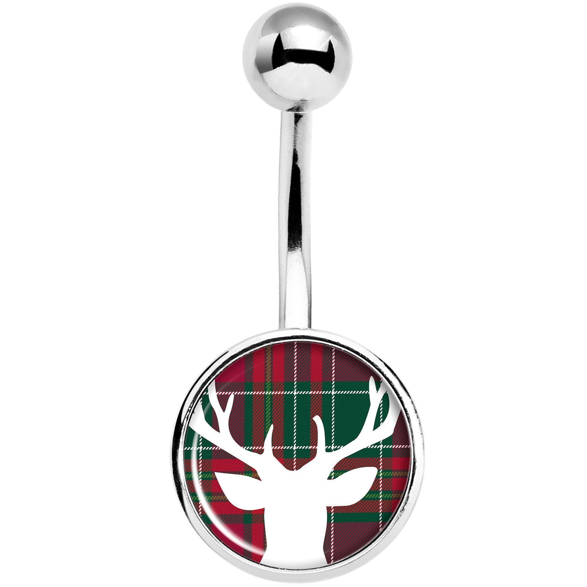 Red Green Plaid Reindeer Belly Ring