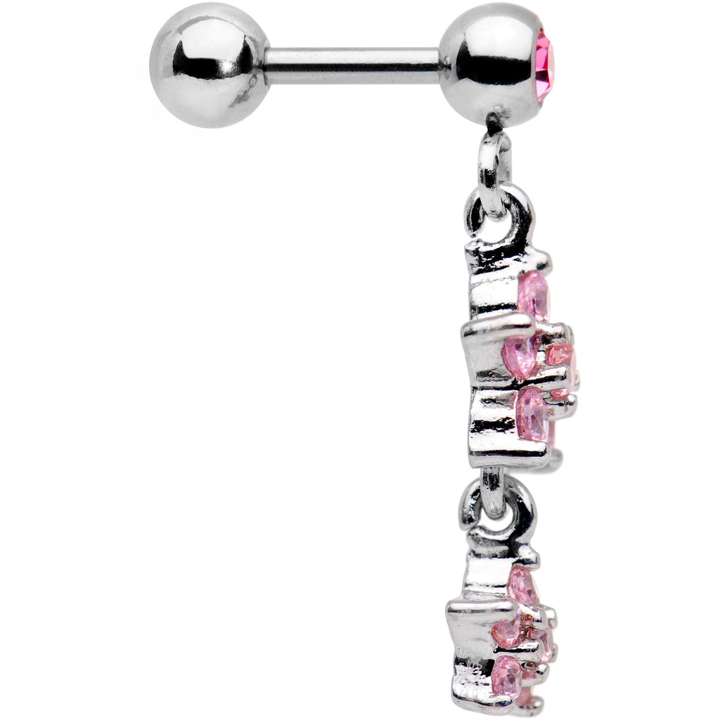 16G 1/4 Pink Gem Double Star Dangle Cartilage Tragus Earring