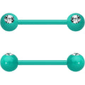 14G 5/8 Clear Gem Green Acrylic Over Steel Nipple Barbell Set