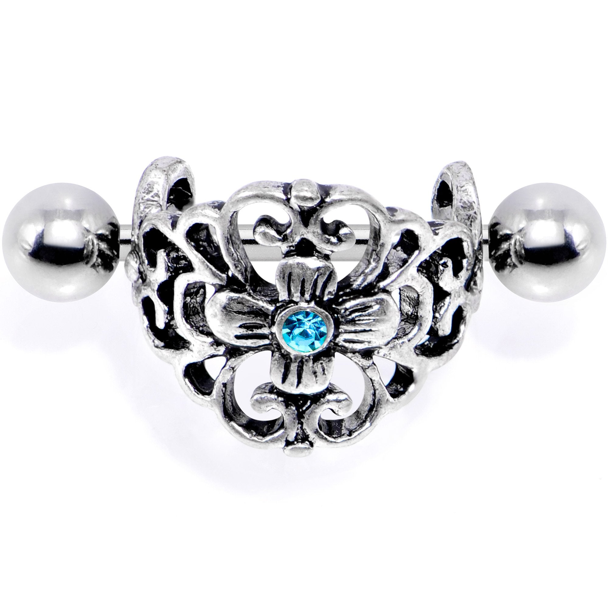 16G 1/2 Aqua Gem Filigree Floral Cuff Cartilage Earring