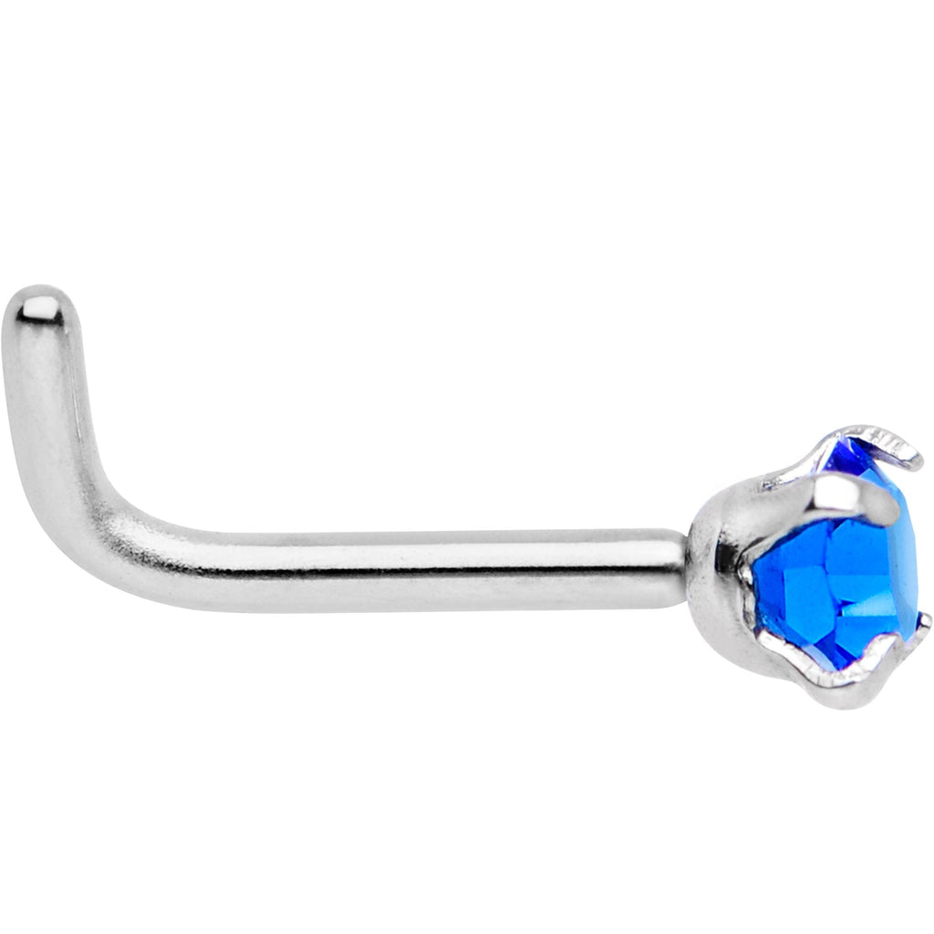 18G 1/4 Blue 3mm CZ Gem Steel L-Shape Nose Ring