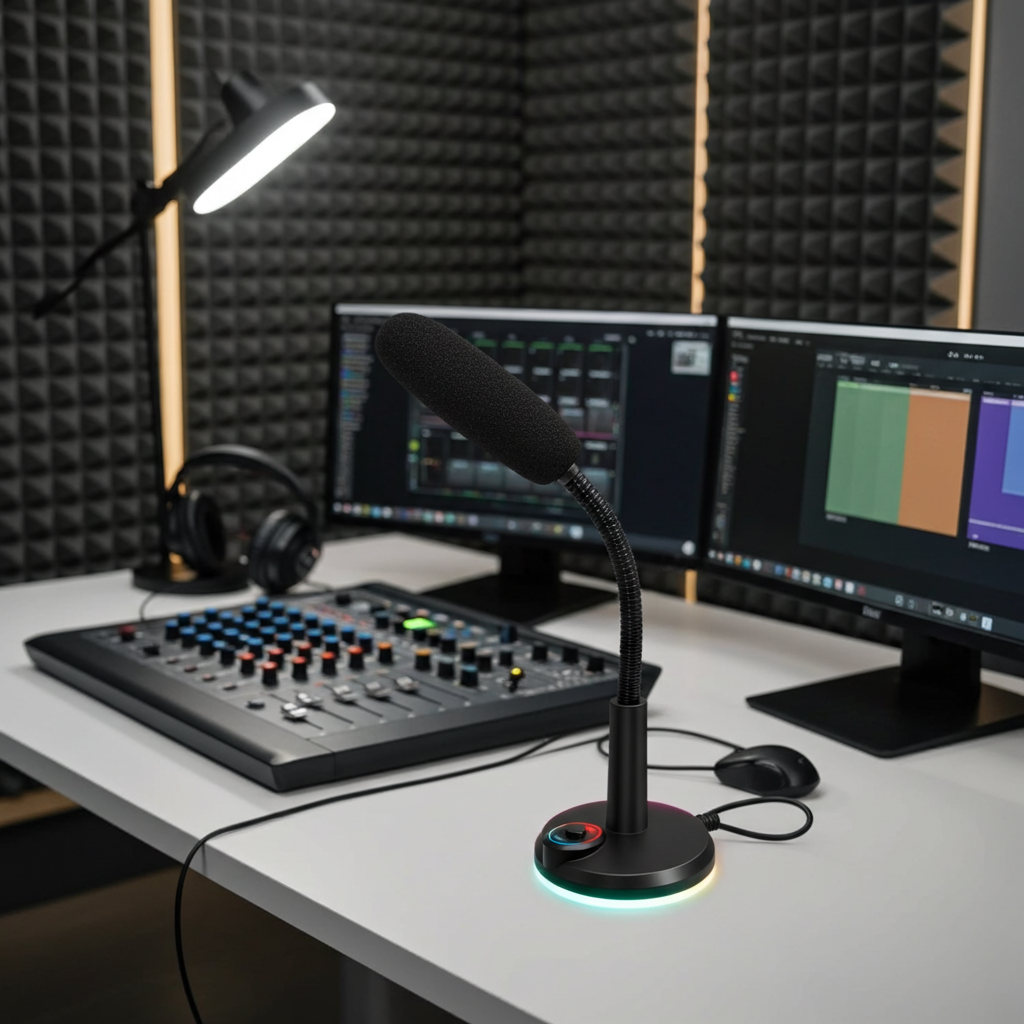 Desktop Condenser Microphone with RGB Light – Plug & Play Computer Mic with 1.5m