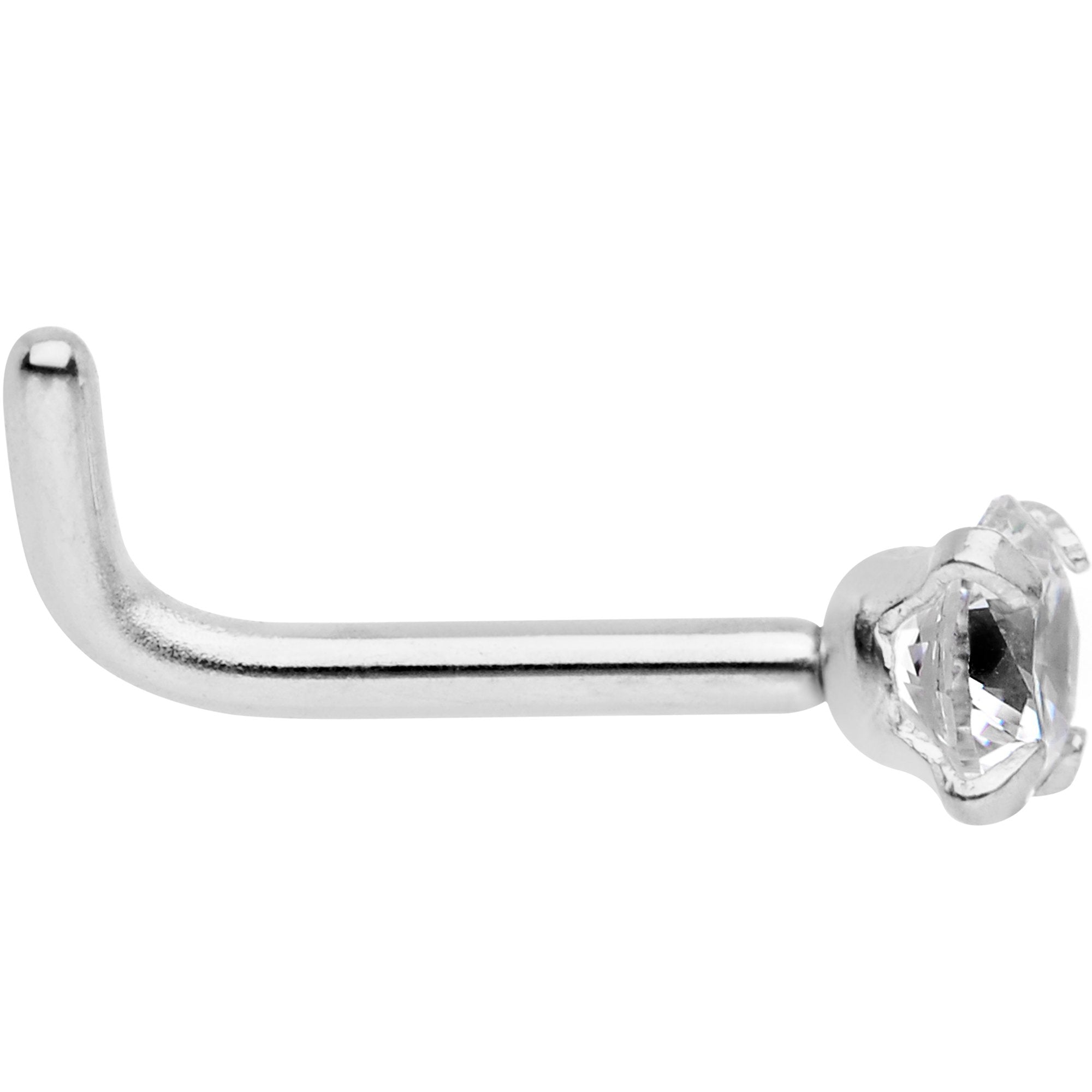 18G 1/4 Clear 3mm CZ Gem Steel L-Shape Nose Ring