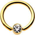 14G 3/8 Clear Gem 4mm Disc Gold IP BCR Captive Ring
