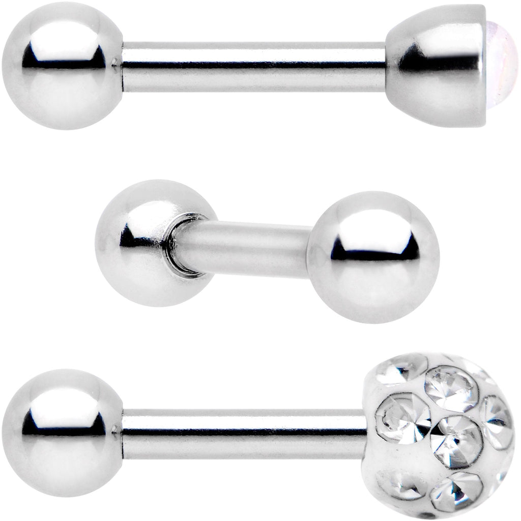 16G 1/4 Clear Gem Inlay Cartilage Tragus Earring 3 Pack Set
