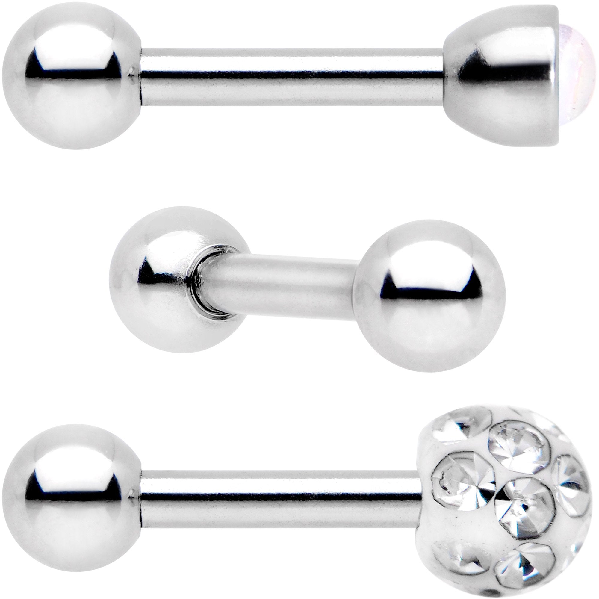 16G 1/4 Clear Gem Inlay Cartilage Tragus Earring 3 Pack Set