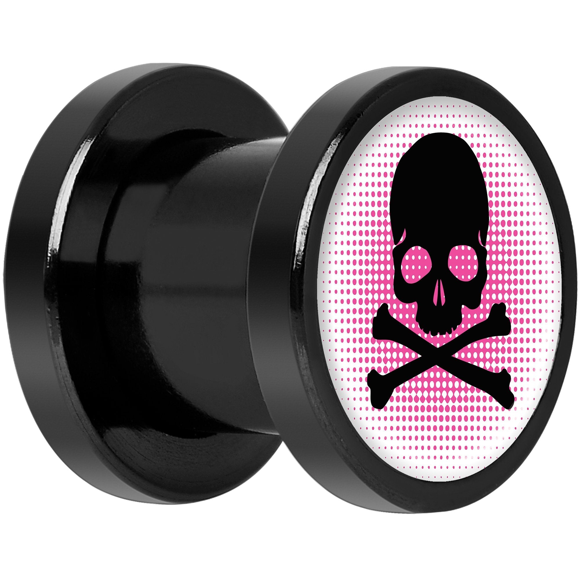 Pink Black Skull Black Anodized Screw Fit Plug Set 0G