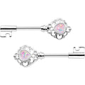 1/2 White Faux Opal Heart Key Barbell Nipple Ring Set