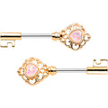 1/2 Pink Faux Opal Gold Tone Heart Key Barbell Nipple Ring Set