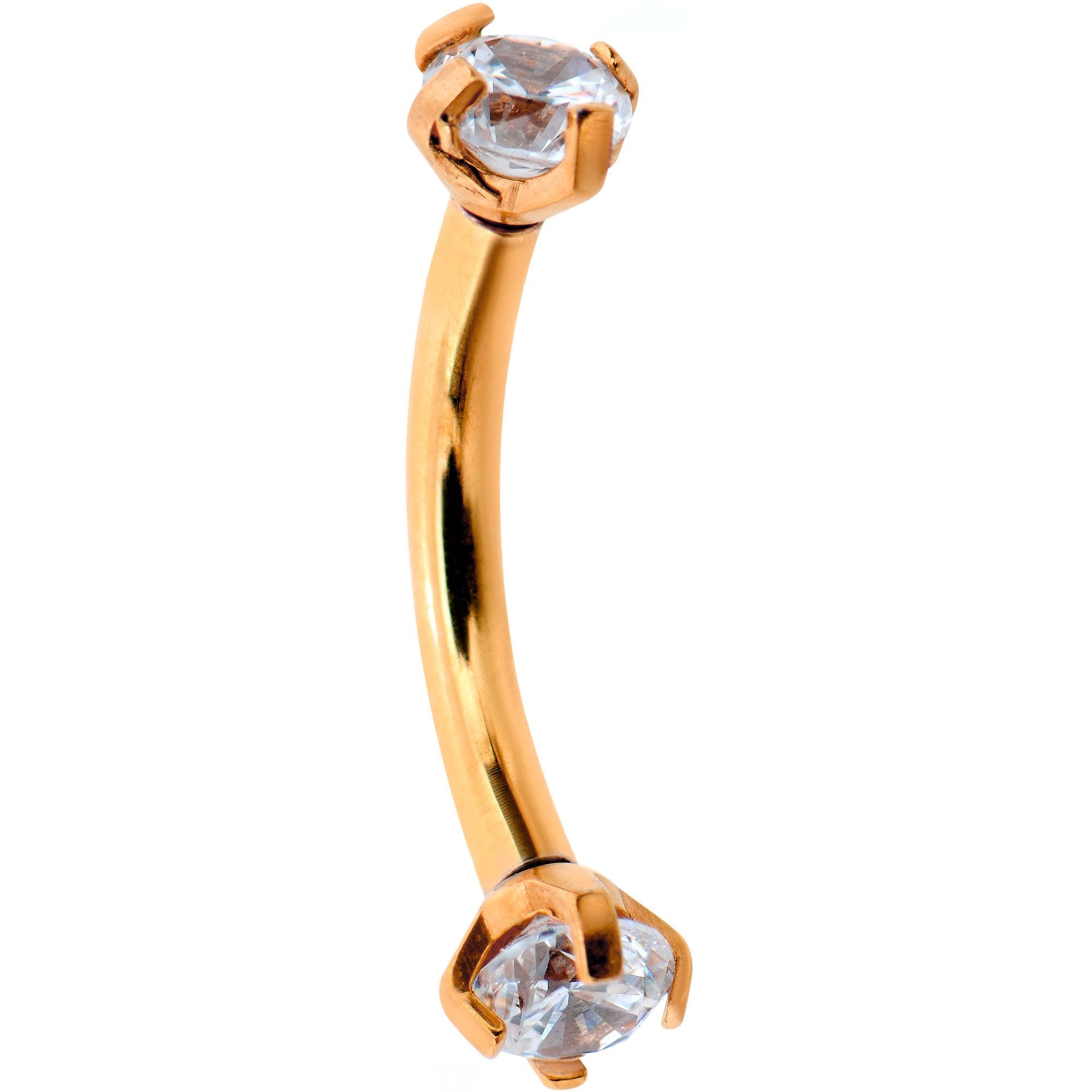 16G 5/16 Clear Gem Rose Gold PVD Bling Bling Curved Eyebrow Ring