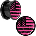 Pink American Flag Black Anodized Screw Fit Plug Set 9/16