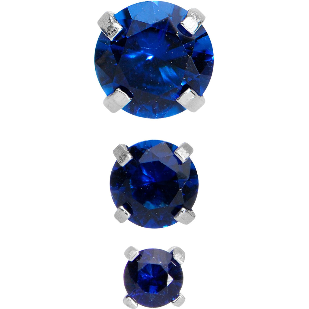 18G 1/4 Blue CZ Gem Tragus Cartilage Earring 3 Pack Set